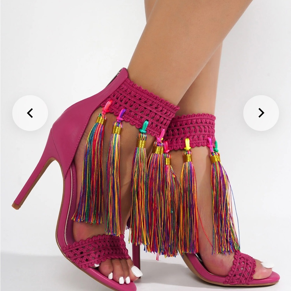 open round toe pink stilettos heels sandals - Picture 4 of 11
